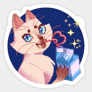 Pixel Kitty with Milk Box Sticker